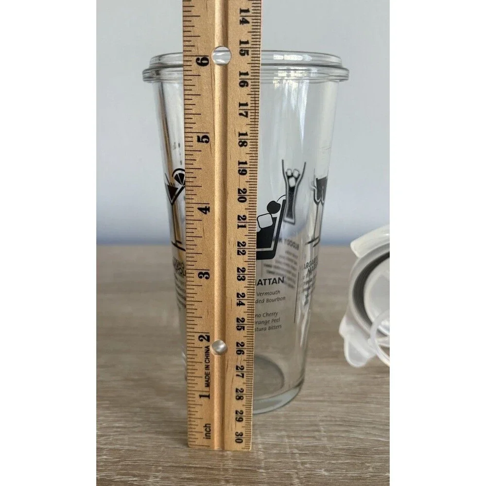 Glasslock Shaker Glass Cocktail Mixer With Drink Recipes & Measurements 2-10 Oz